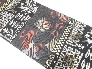 アンティーク　服部織物製　こはく錦　花鳥更紗模様織り出し袋帯（材料）